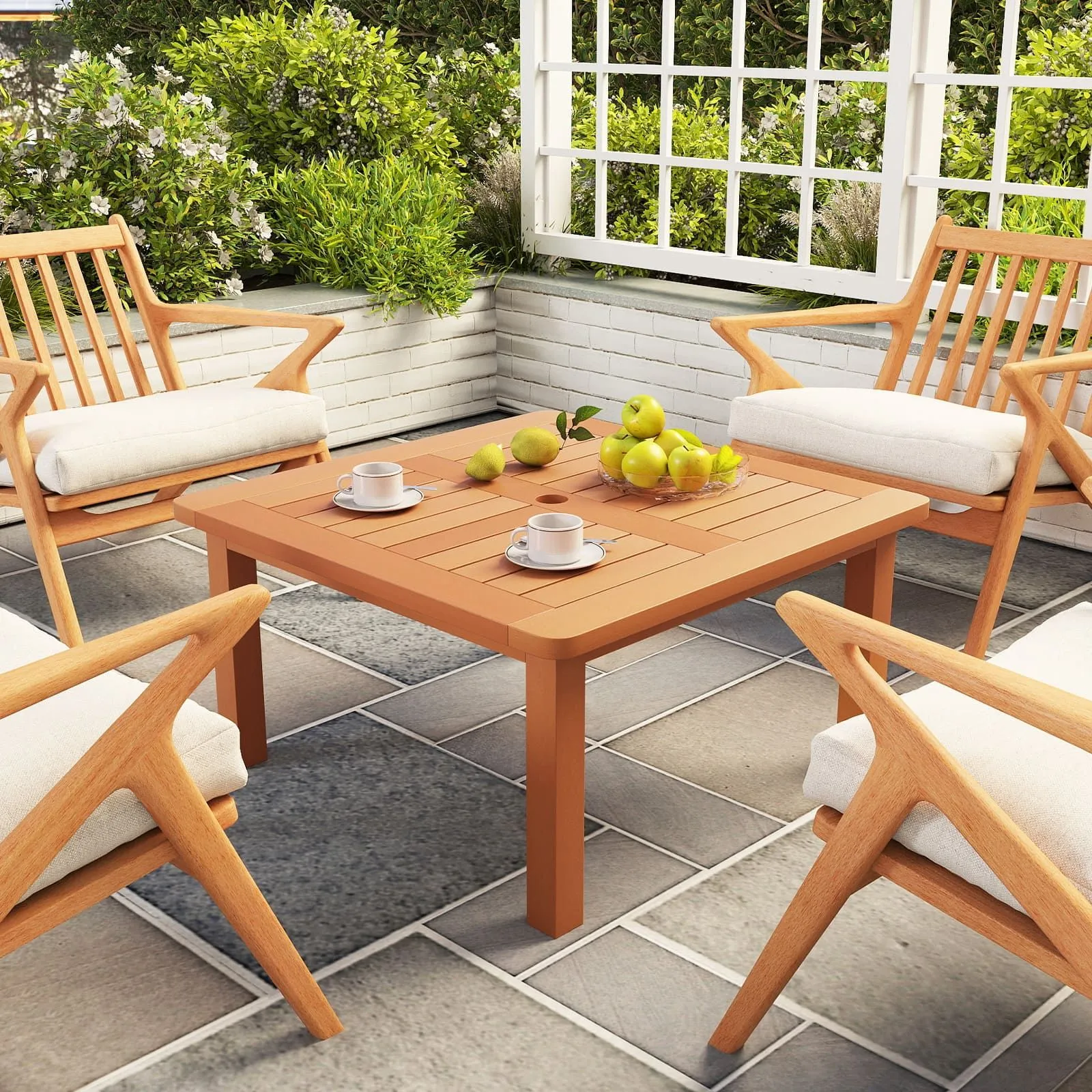 Costway Patio Coffee Table Outdoor Solid Wood Side Table with Slatted Tabletop in Natural 6