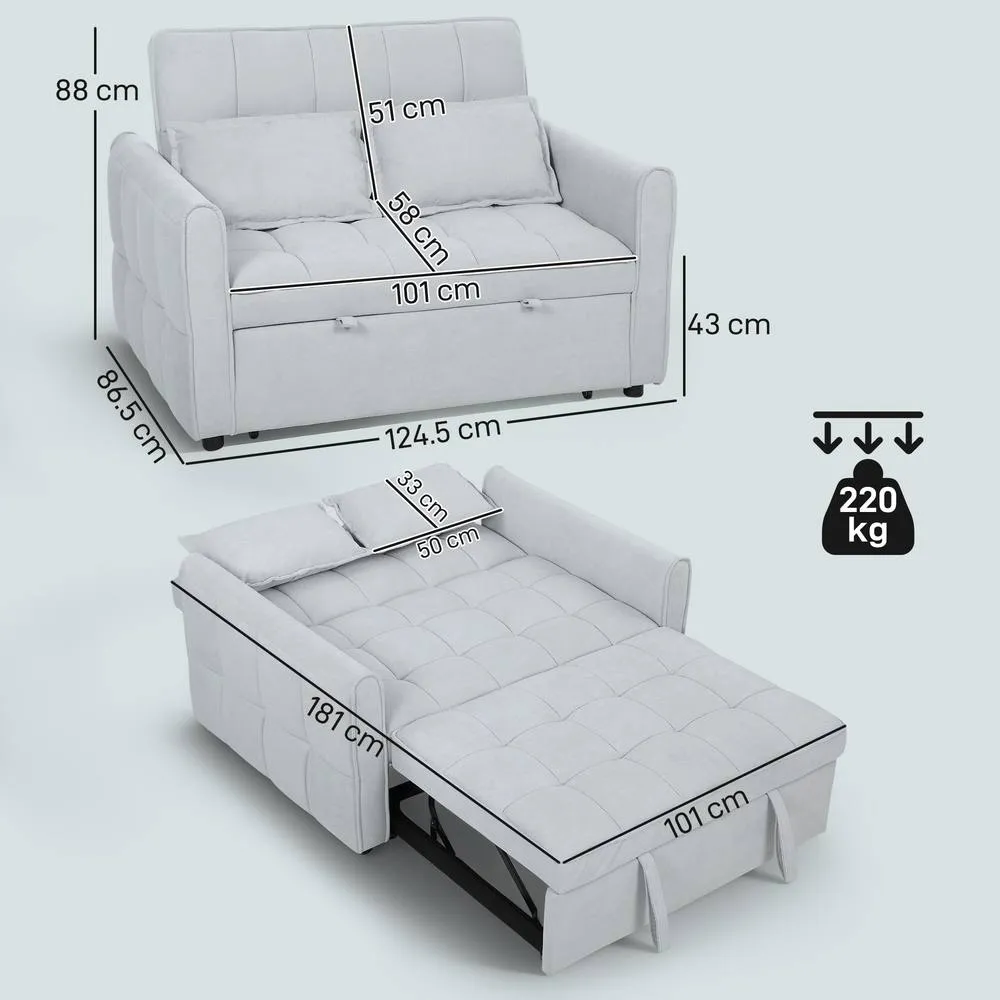 HOMCOM 2 Seater Sofa Bed, 3-in-1 Sleeper Sofa with Adjustable Backrest in Light Grey 3