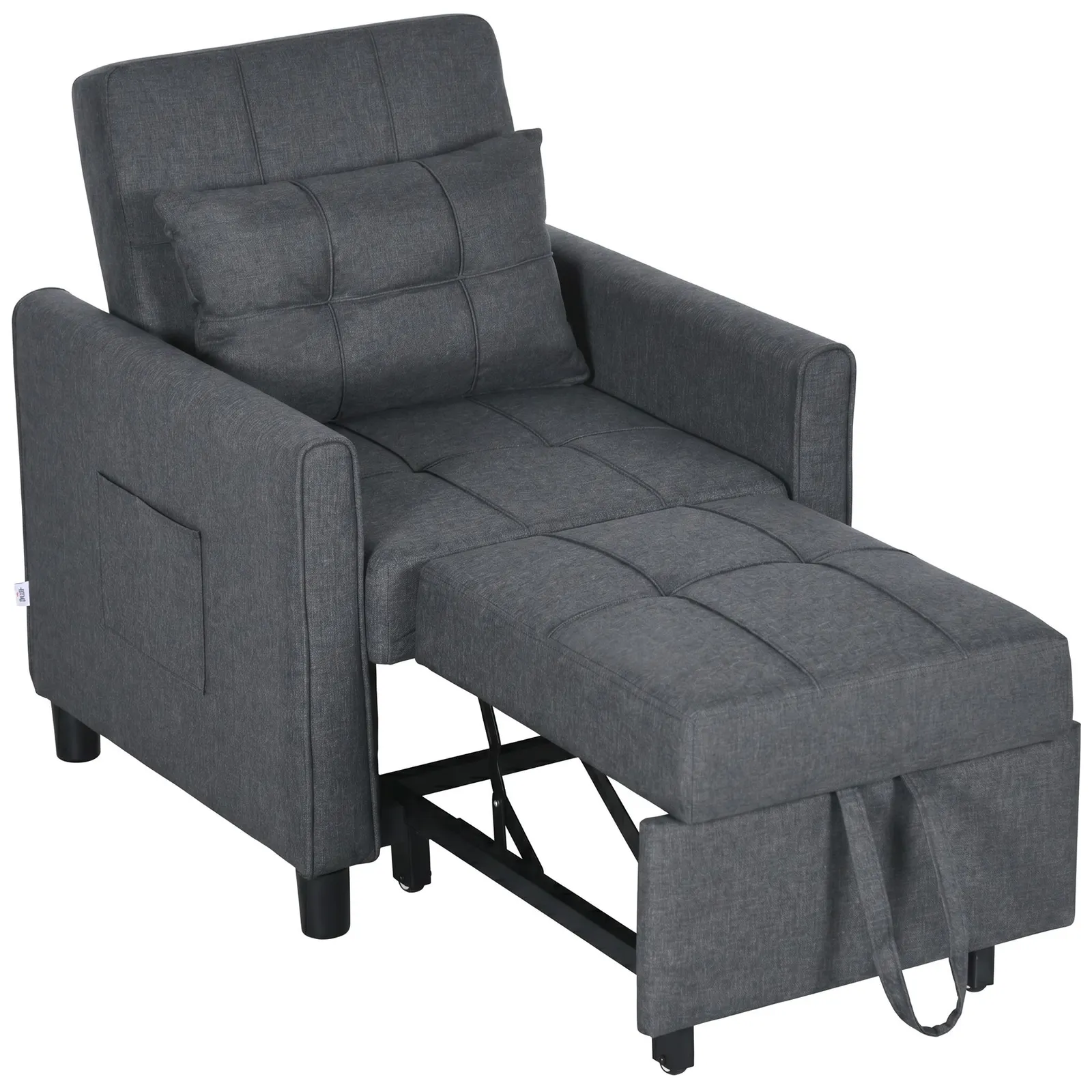 HOMCOM Folding Chair Bed, Fold Out Bed with Pillow & Side Pockets in Dark Grey 2