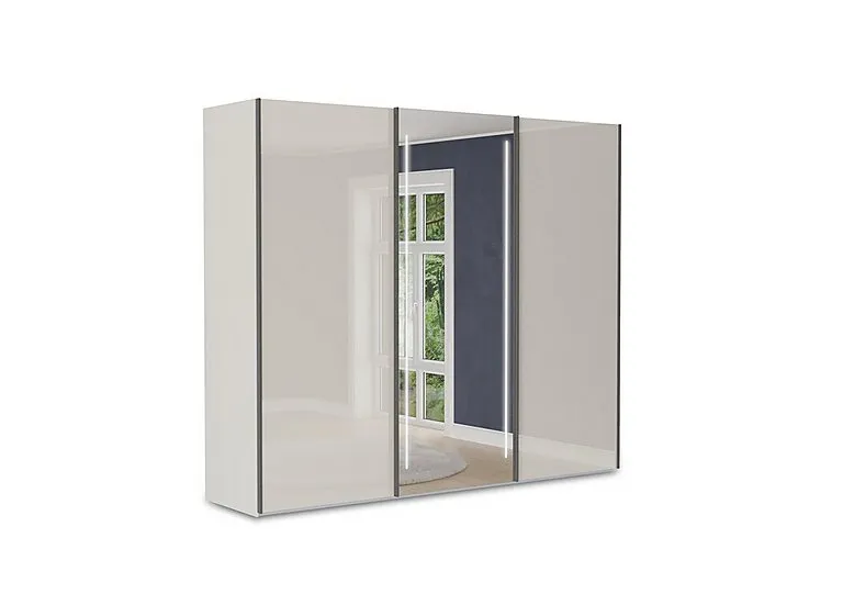 Instinct 250cm 3 Door Sliding Wardrobe with 2 Glass Doors and 1 Mirror Door with LED Lighting - Bedroom Furniture - In Time for Christmas
