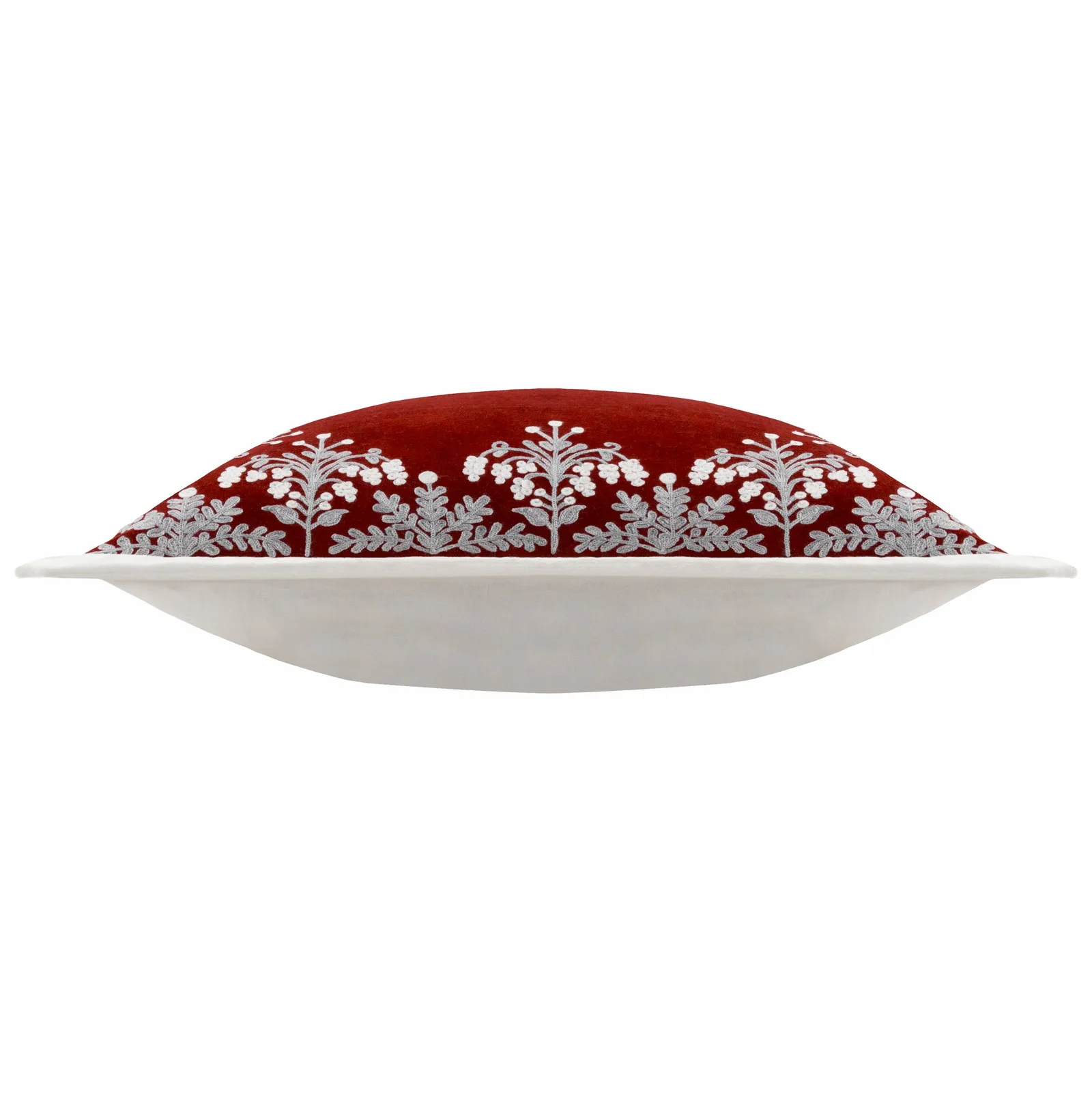 Paoletti Winter Bloom 100% Cotton Embroidered Cushion in Red 4