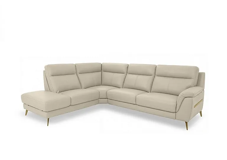 Eclipse Leather Left Hand Facing Corner Sofa with Chaise End Storage - Bisque