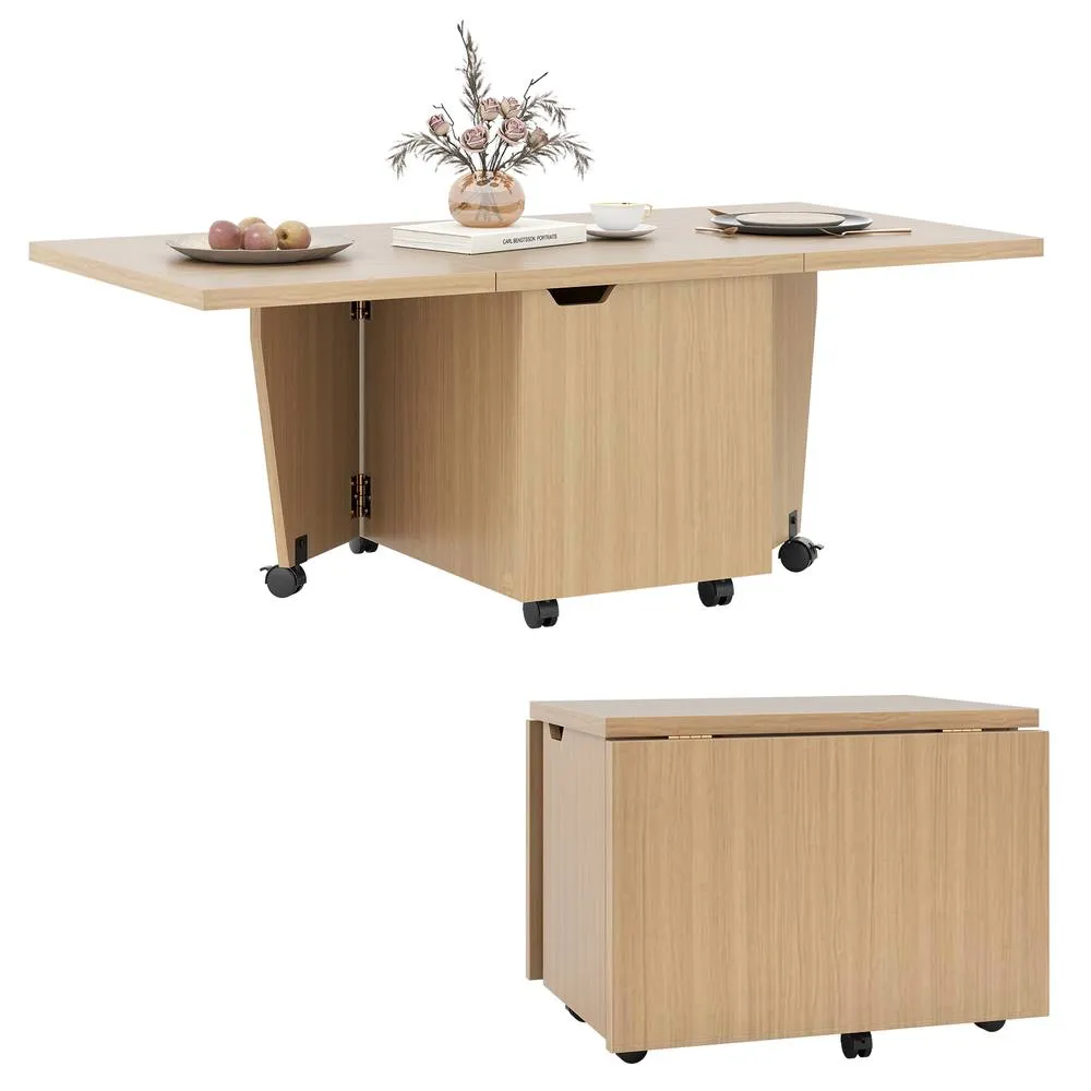 Costway 120cm Extendable Center Table Foldable Coffee Table w/Storage in Light Oak 3
