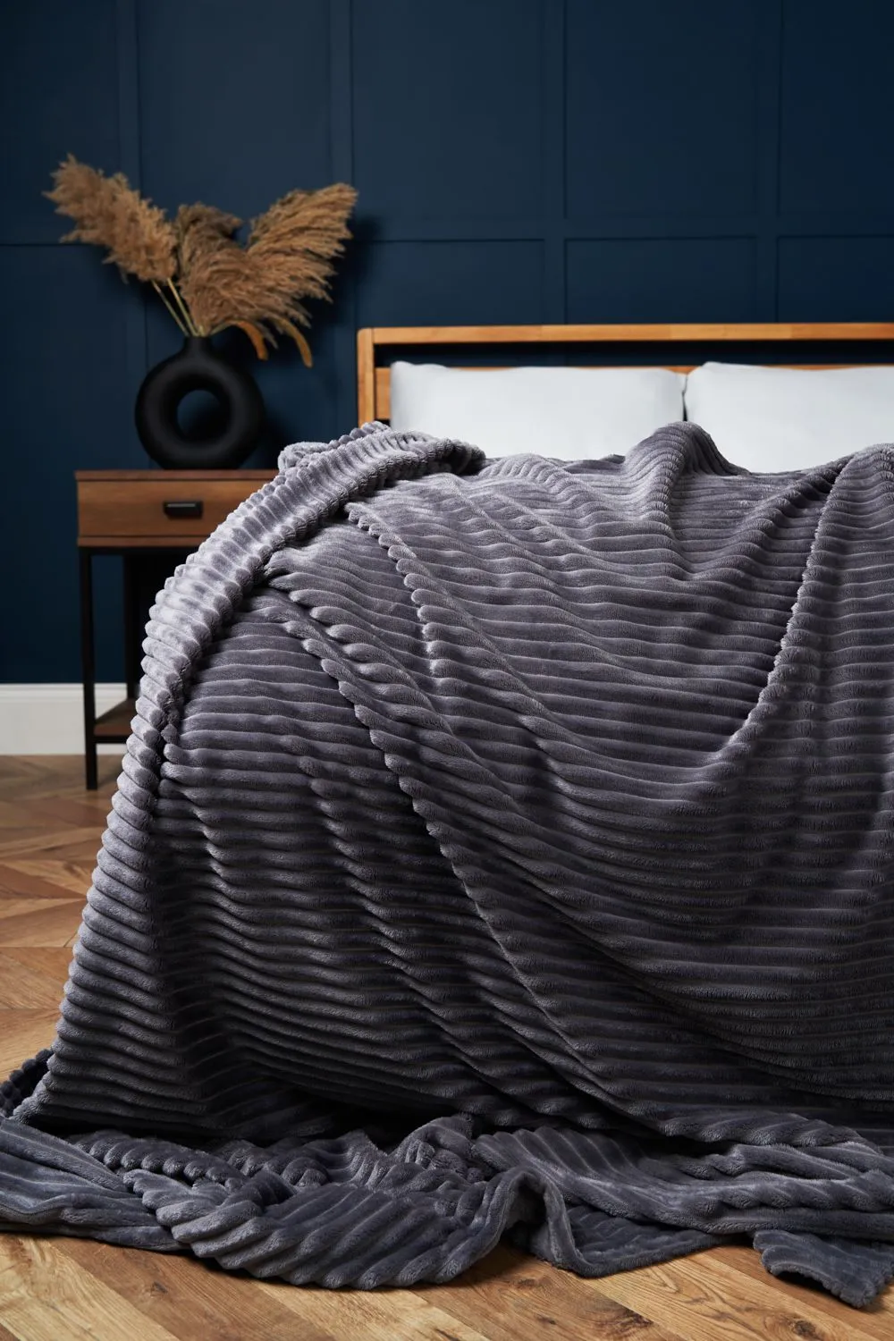 BHS Luxury Ribbon Velvet Throw in Grey
