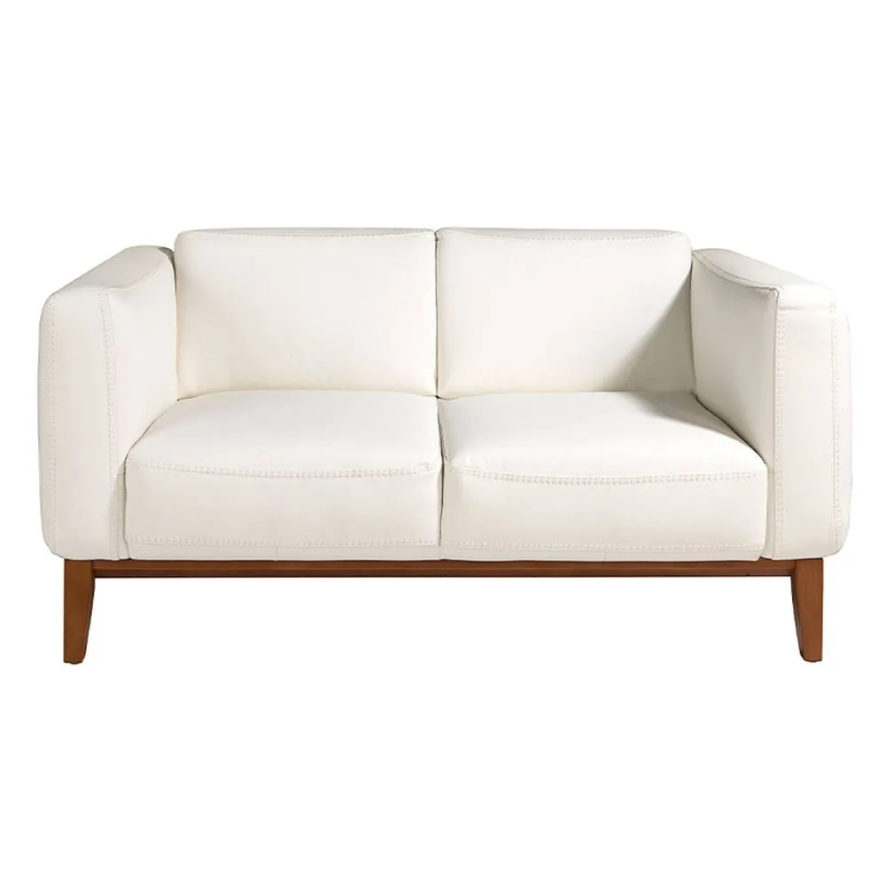 Angel Cerda White 2-Seater Cowhide Leather Sofa, Walnut Legs 2