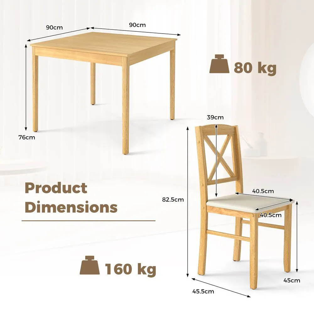 Costway 3 PCS Dining Table & Chairs Set Wooden Kitchen Table w/ 2 Chairs in Natural 4