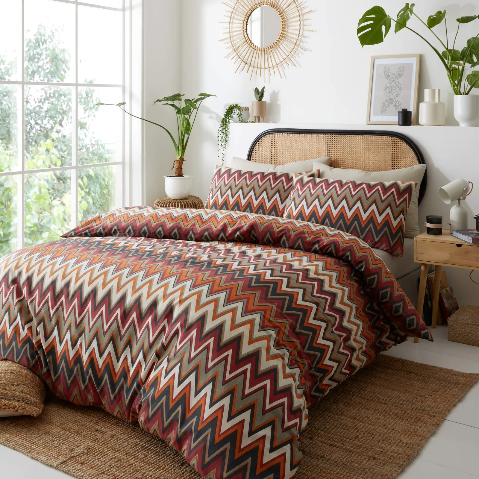 Portfolio Home Tyler Zig Zag Bedding Duvet Cover Quilt Set with Pillowcase in Orange