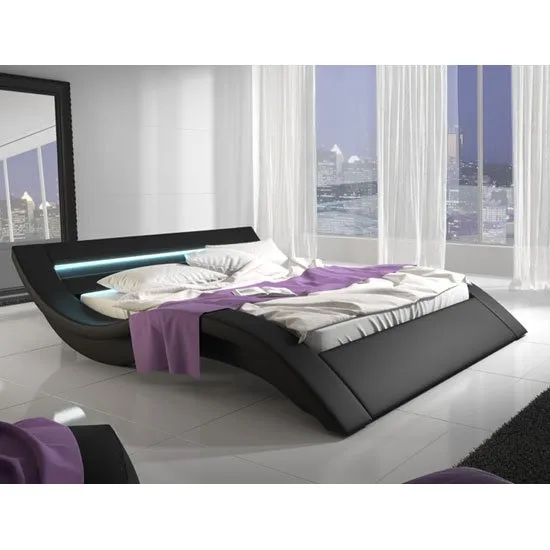 Sienna Designer King Size Bed In Black PU With Multi LED