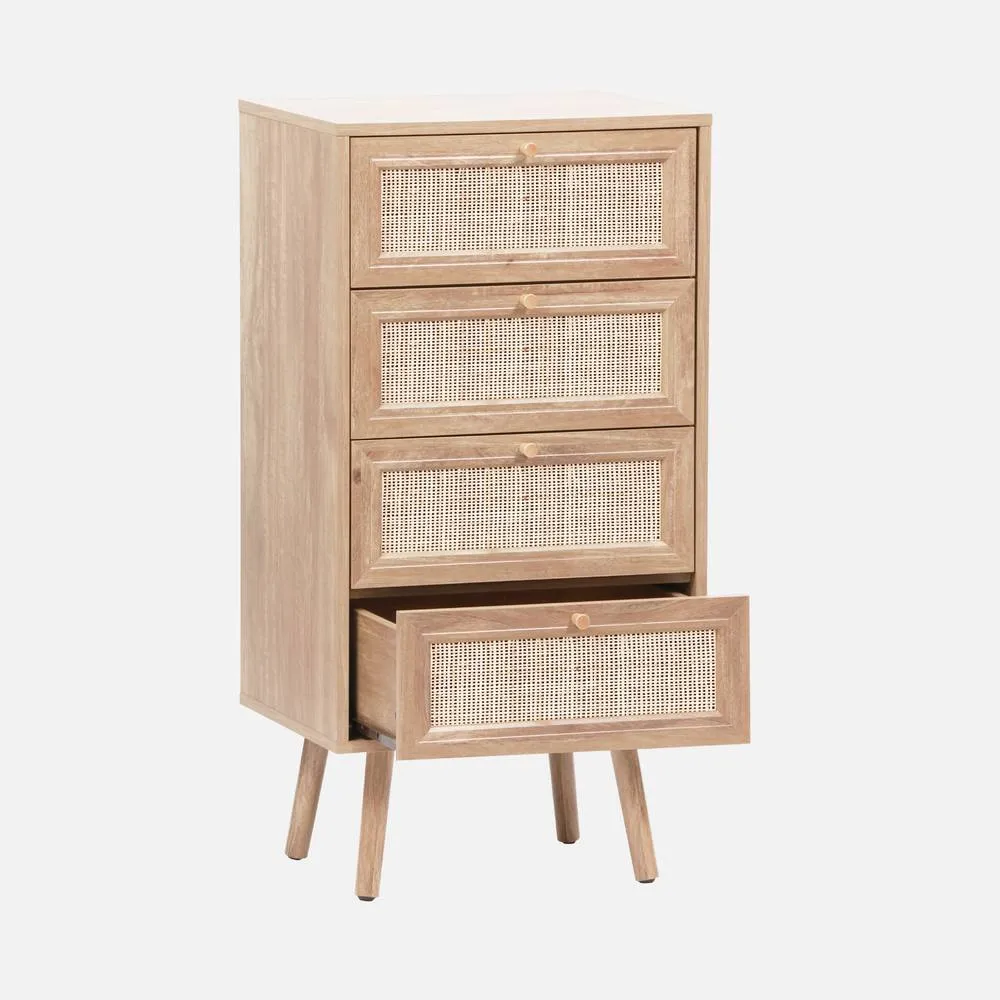 sweeek 4-drawer Chest With Wood & Cane Effect in Light Brown 3