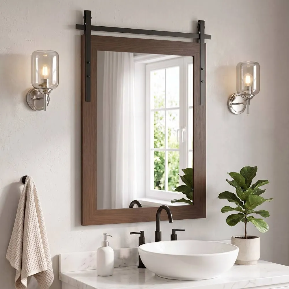 HOMCOM Farmhouse Rectangle Mirror, 86.5 x 61 cm, Dark Brown 2