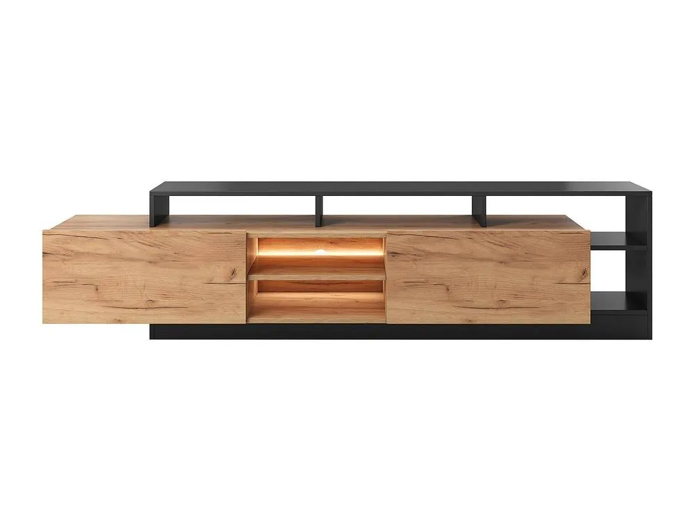 Vente-unique 2 - Door TV Unit With 6 Shelves & Leds - Light Naturalcolour and in Grey 5