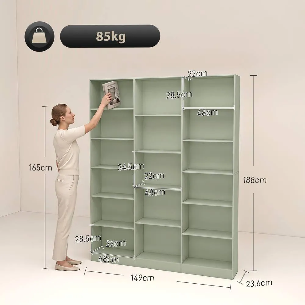 HOMCOM Bookcase Freestanding Open Storage Shelf with 17 Compartments in Light Green 3
