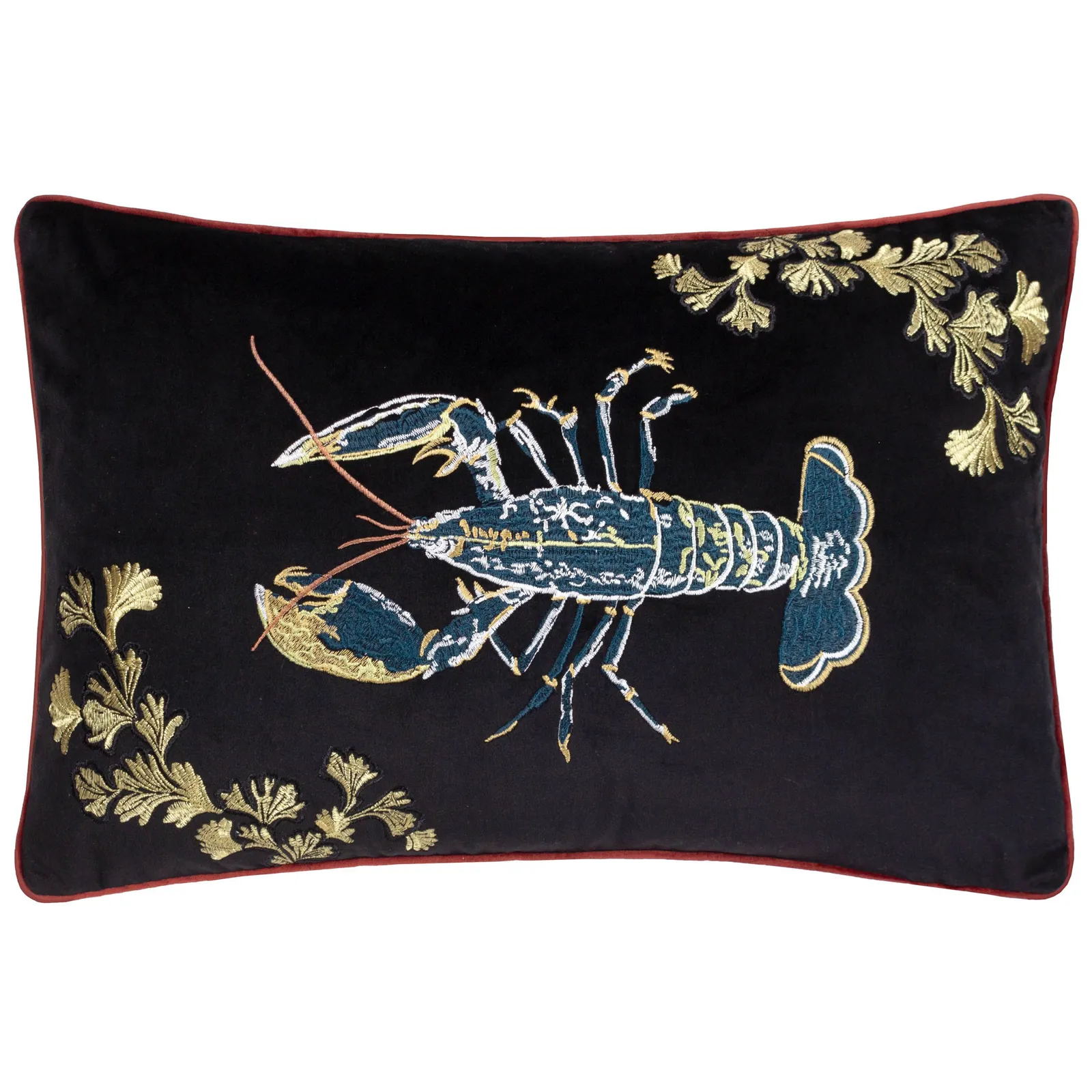 Paoletti Atlantica Embroidered Velvet Cushion in Black 2