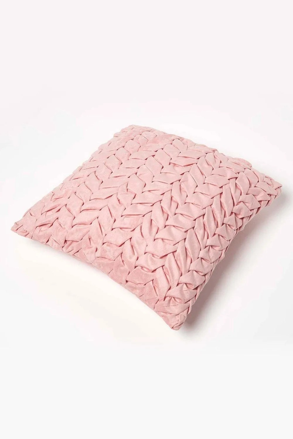 Homescapes Grace Pleated Velvet Cushion in Pink 5