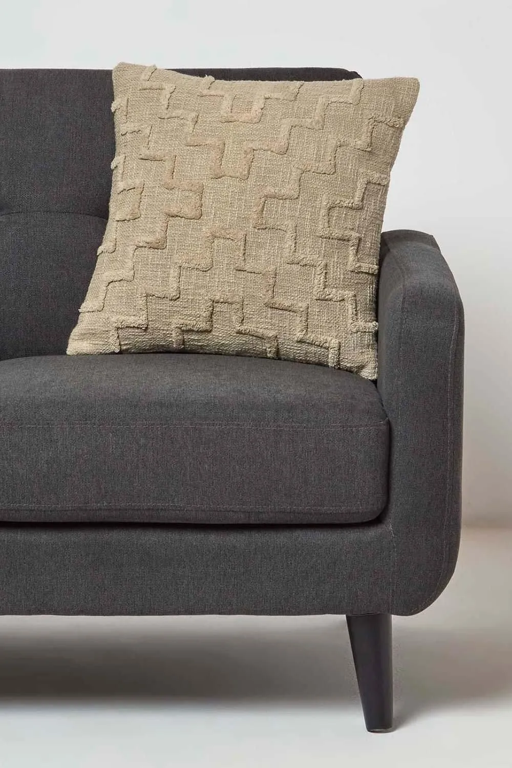 Homescapes Geometric Tufted Cotton Cushion in Beige 2