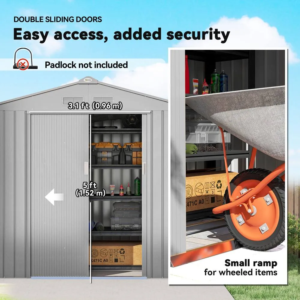 OUTSUNNY 7 x 4ft Garden Shed Storage w/ Foundation Kit, Vents, Light Grey 5