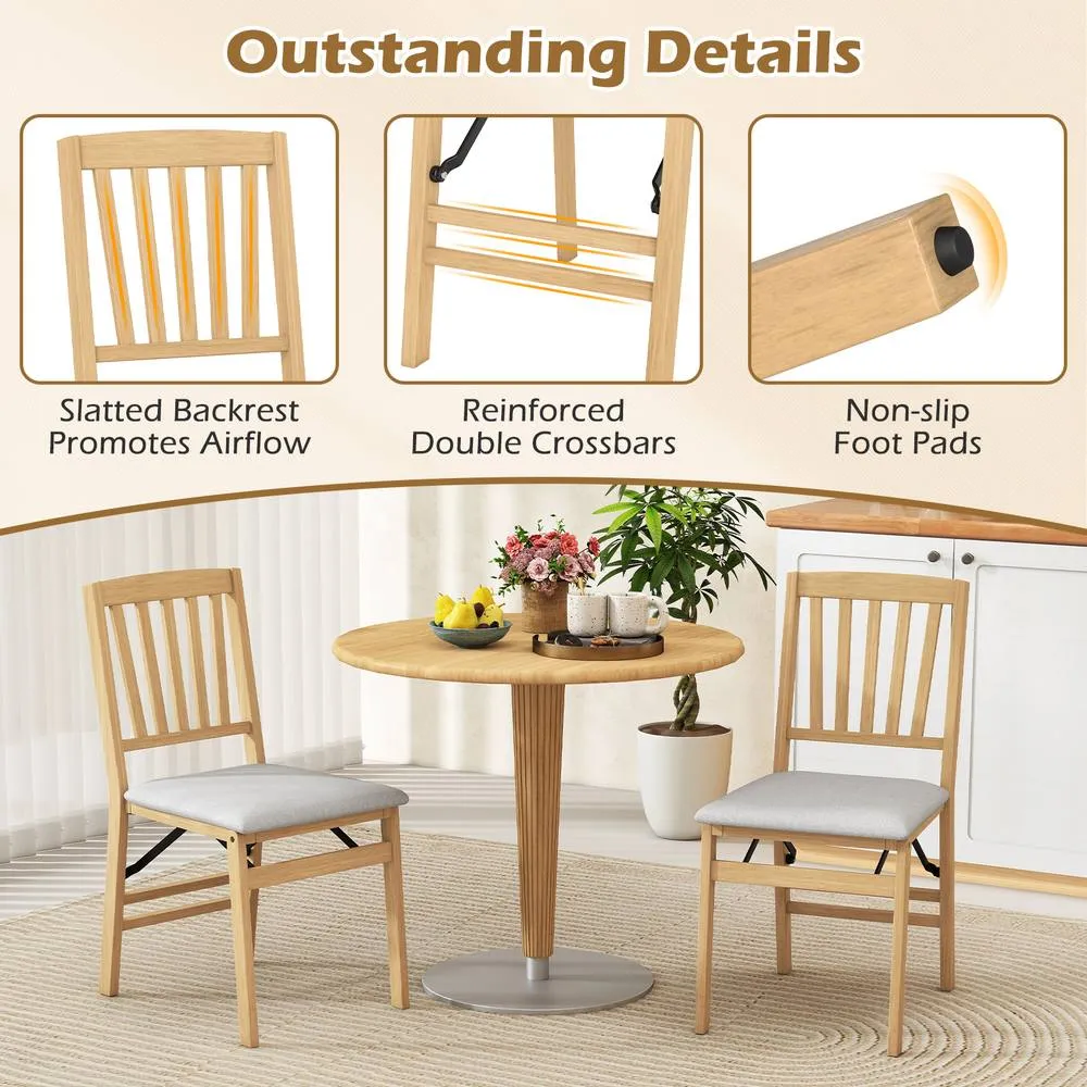 Costway Dining Chair Set of 2 Folding Chairs with Padded Seat in Natural 5