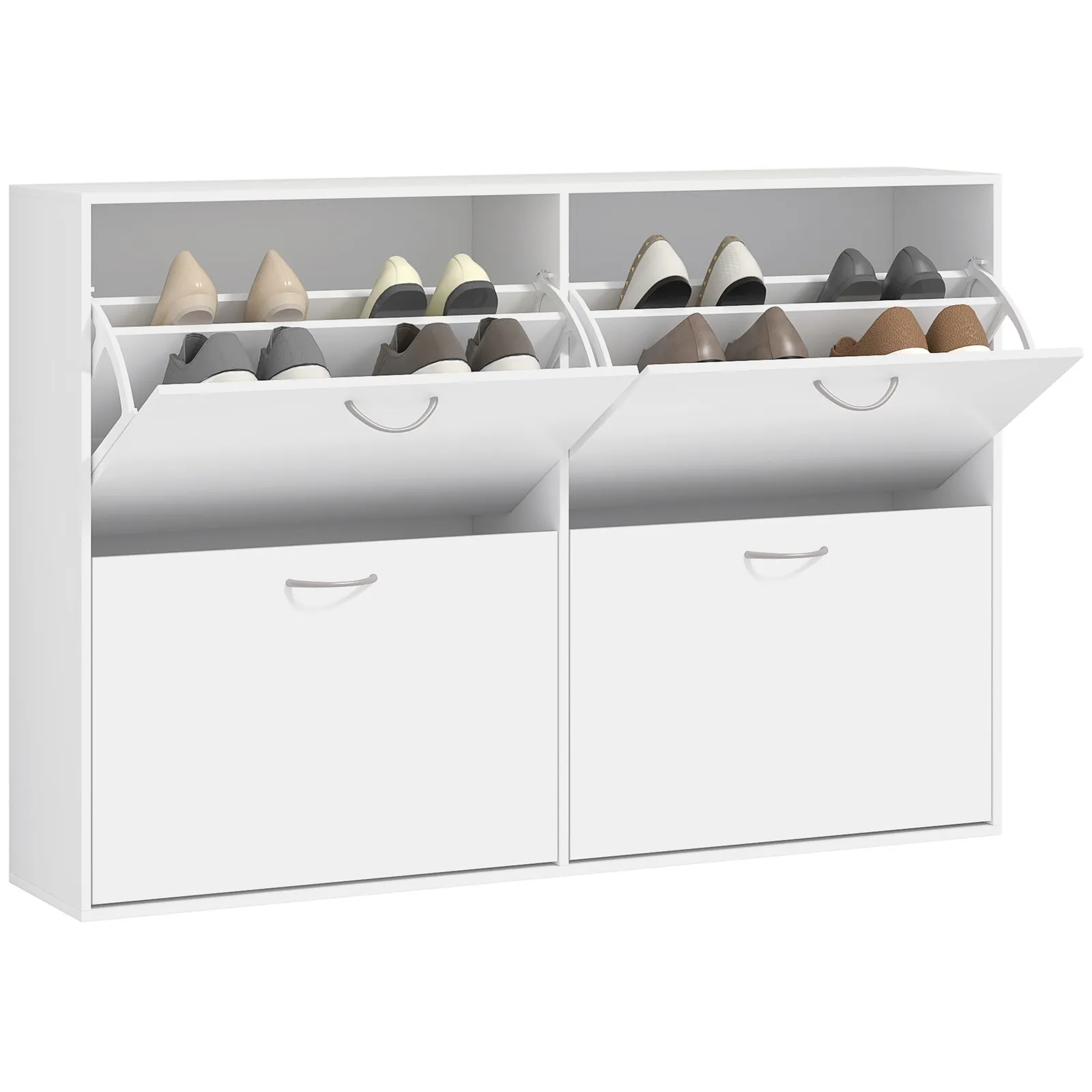 HOMCOM Shoe Cabinet Multi Cabinet Flip Down Shelf Drawer Organiser for Hallway in White 2