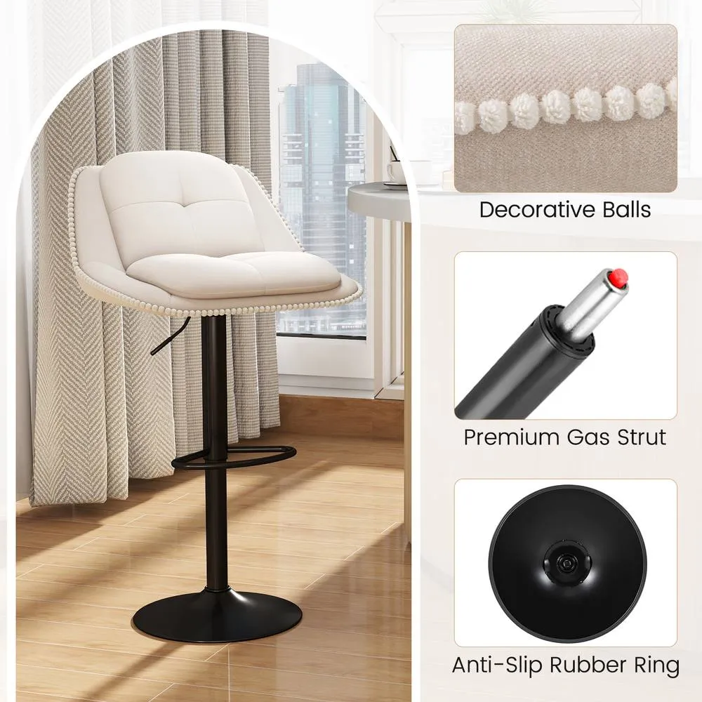 Costway Set of 2 Bar Stools Modern Adjustable Upholstered Barstools in White 6