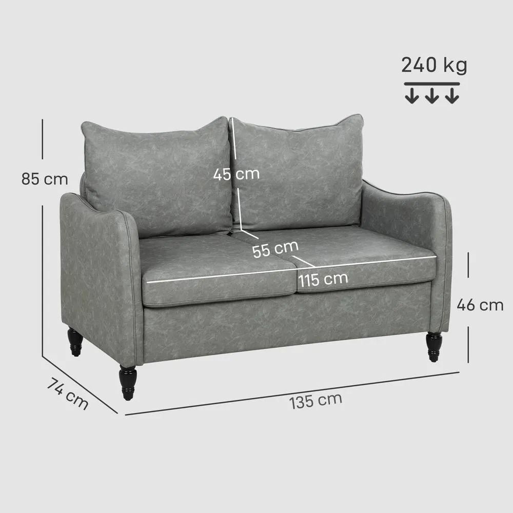HOMCOM Modern 2 Seater Sofa, PU Leather Upholstered Loveseat Settee in Grey 3