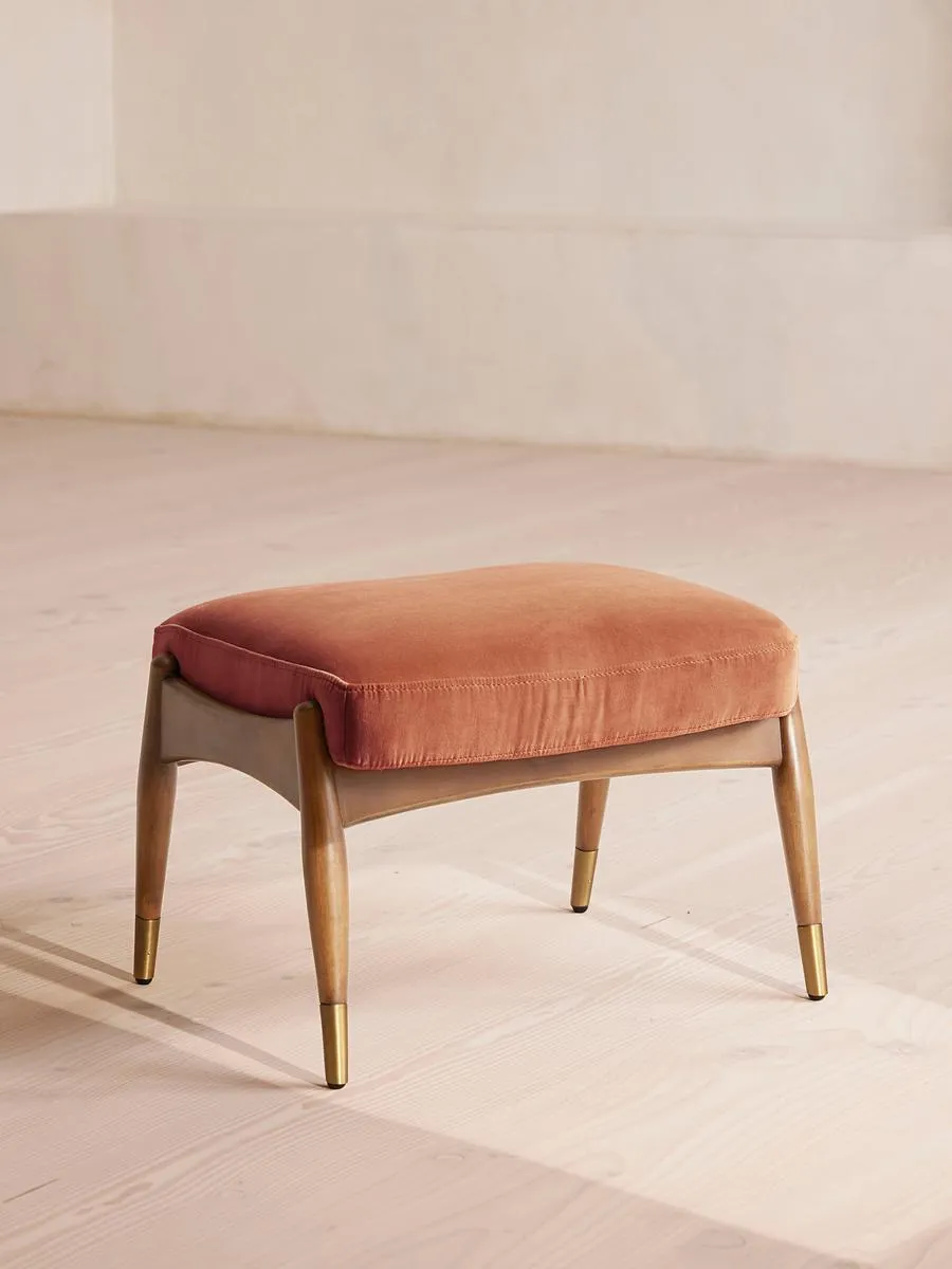 Theodore Oak Footstool, Velvet, Antique Rose
