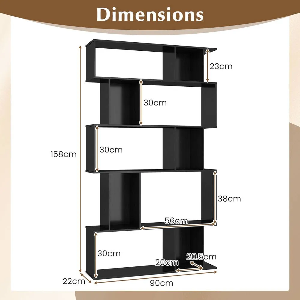 Costway Geometric Bookshelf 5-Tier Bookcase with Open Shelves in Black 2