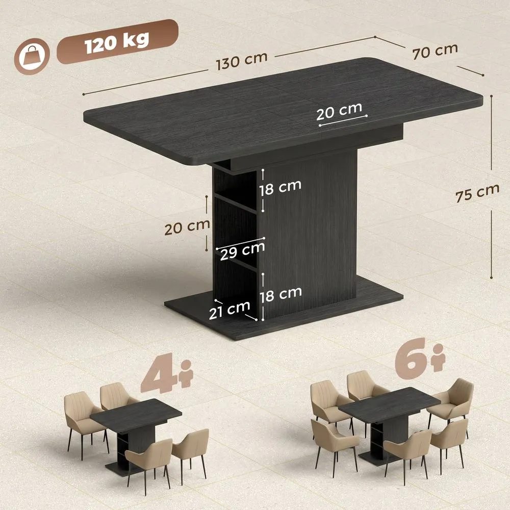 HOMCOM Extendable Dining Table for 4-6, Kitchen Table with Shelves, Black 3