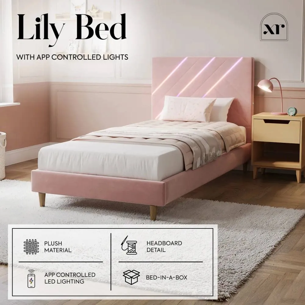 X Rocker Lily Single Bed Frame with App Controlled LED Lights in Pink 2