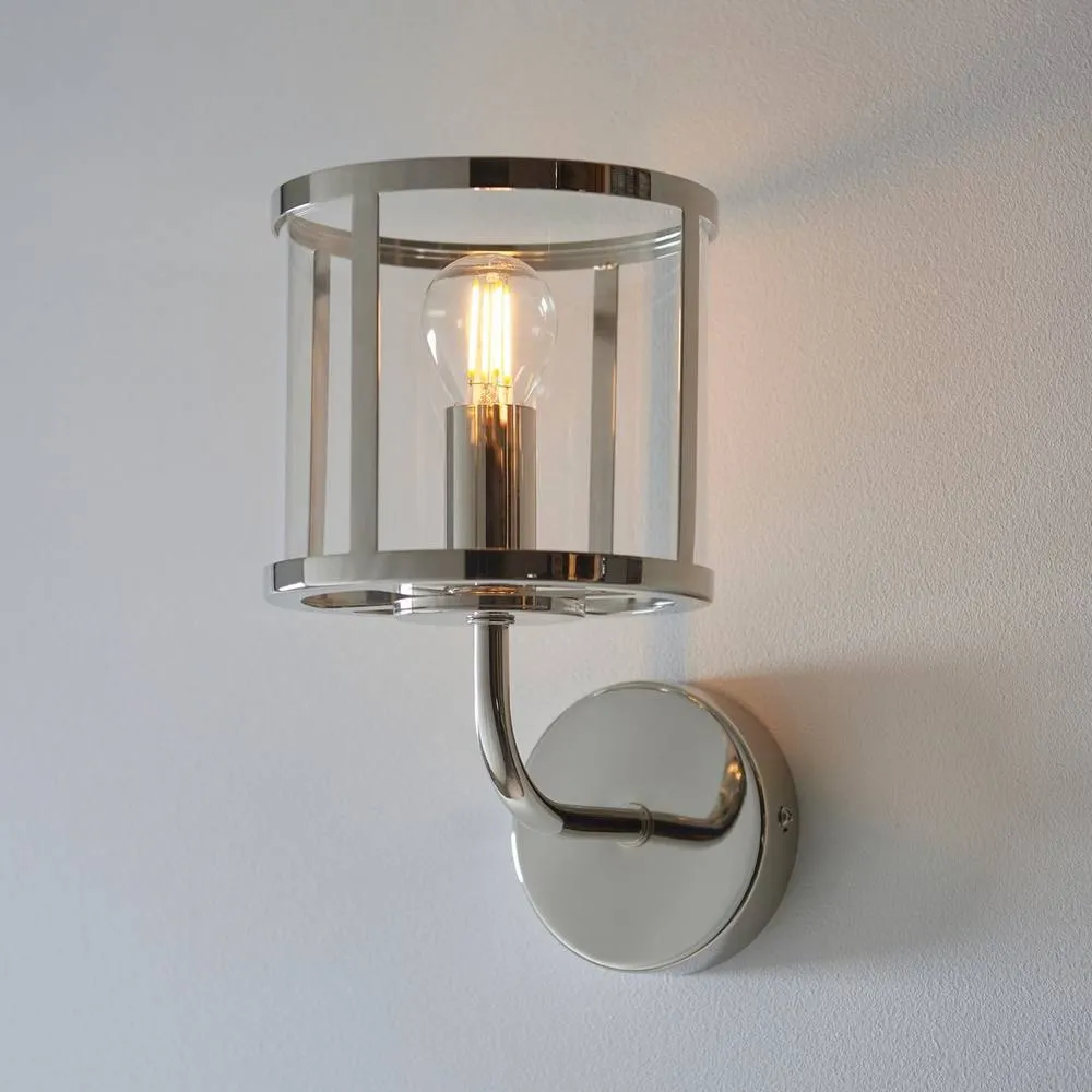 Netlighting Hopton Glass Shade Wall Lamp Bright Nickel in Silver 2