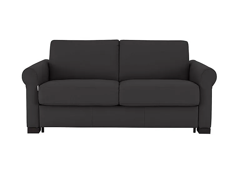Alcova 2 Seater Leather Sofa Bed with Scroll Arms - Botero Nero