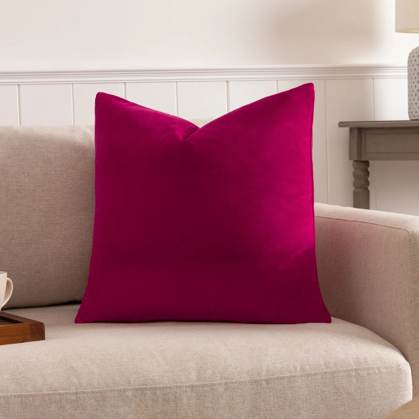 Paoletti Sunningdale Plain Velvet Cushion in Dark Pink