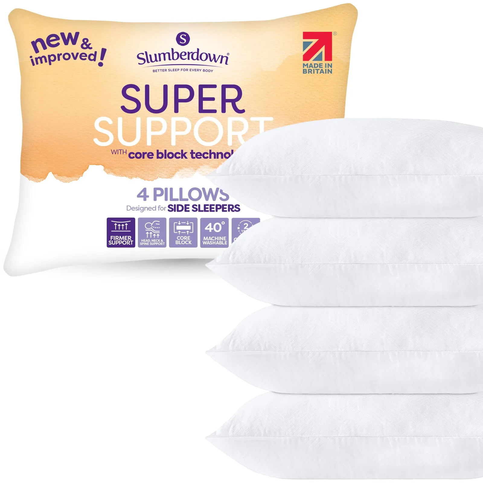 Slumberdown 4 Pack Super Support Firm Support Pillows in White