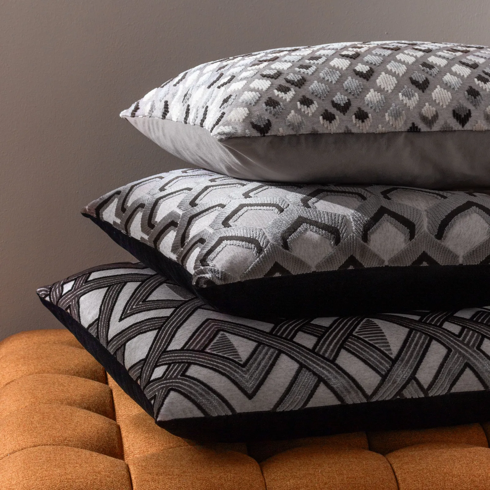 Paoletti Lexington Geometric Velvet Cushion in Grey 6