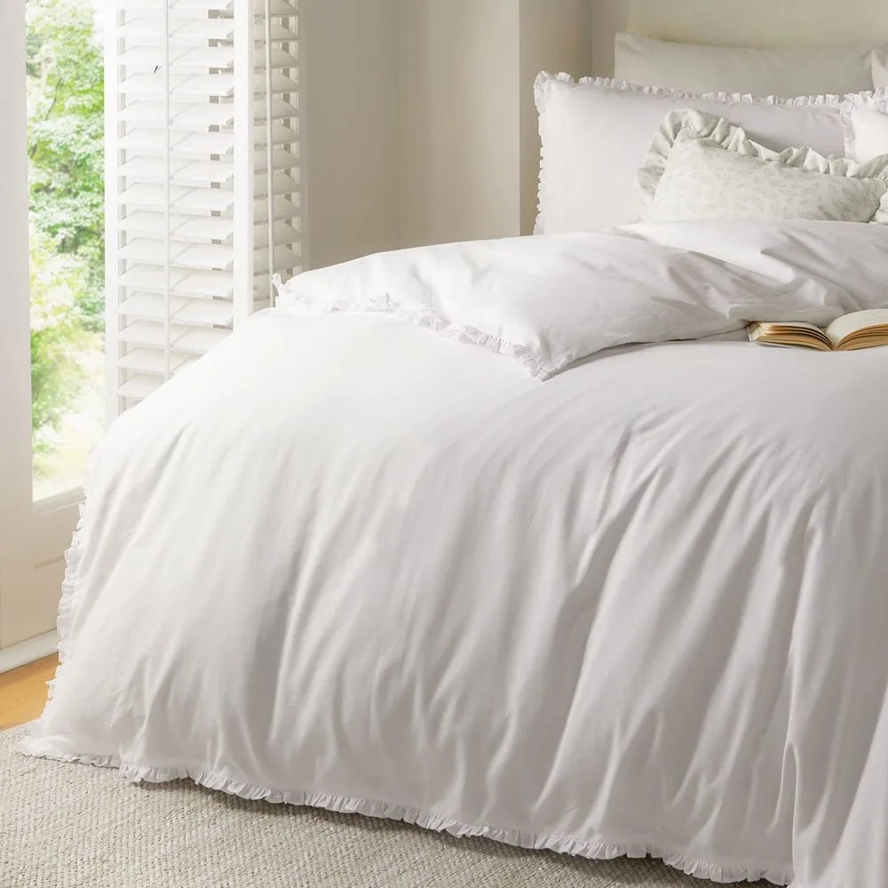 Wylder Nature Tilly 100% Cotton Ruffle Duvet Cover Set, Double, White, White 3