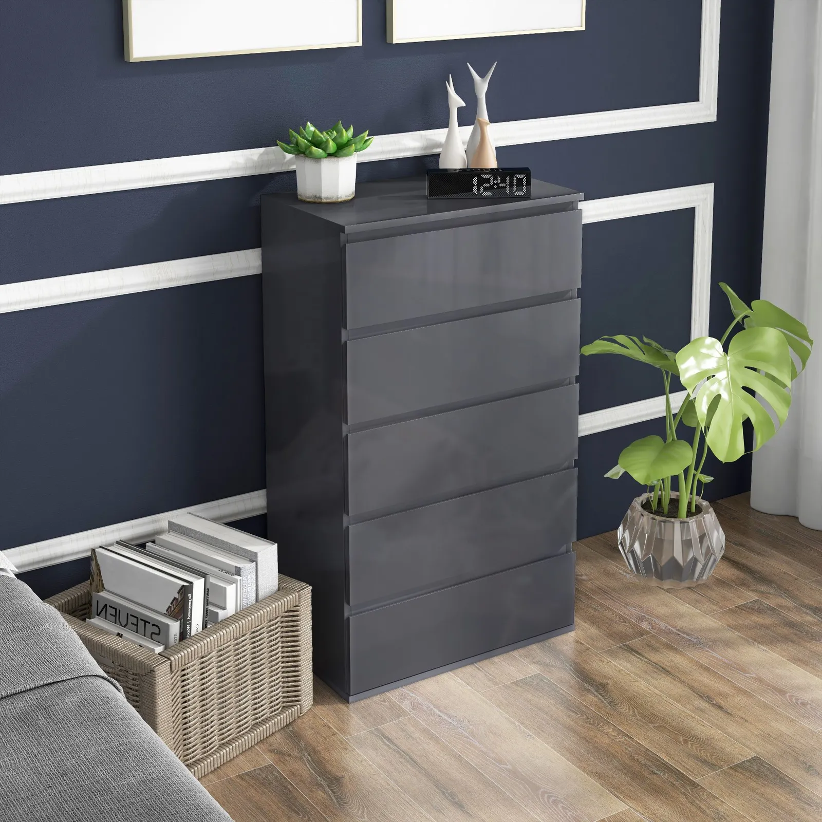 HOMCOM Bedroom Chest of Drawers, Modern Drawers Dresser, Drawer Unit in Grey