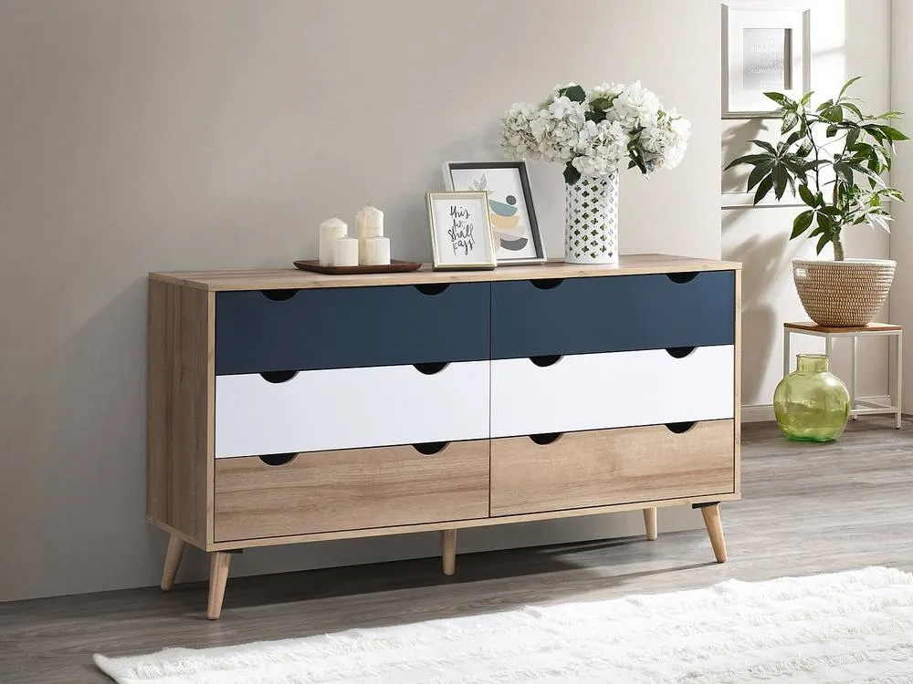 Vente-unique 6 - Drawer Chest - Colours: Natural, White & Navy Blue - LURVIA 3