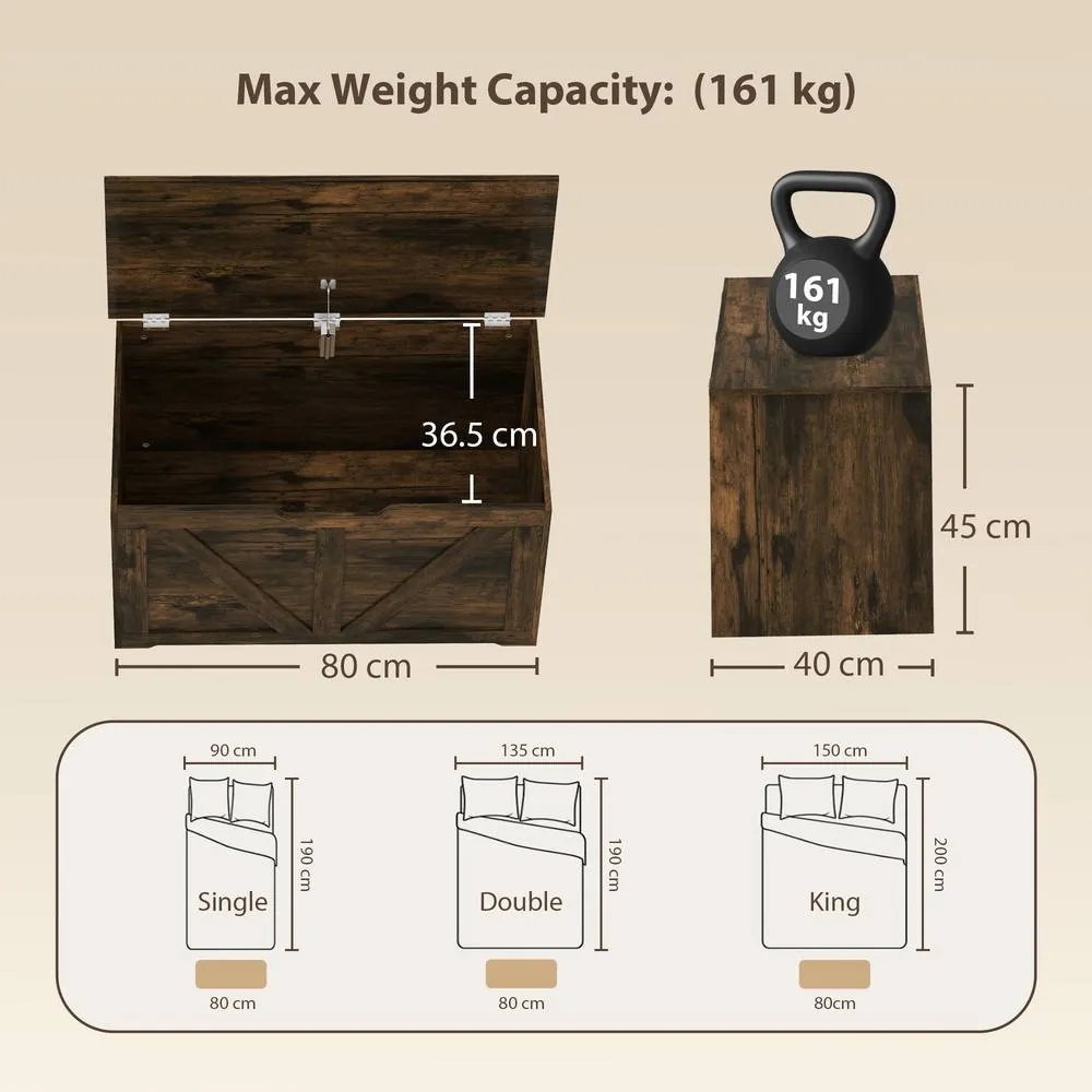 HOMCOM Storage Trunk for Living Room, with Safety Hinge, 80cm, Rustic Brown in Dark Brown 3