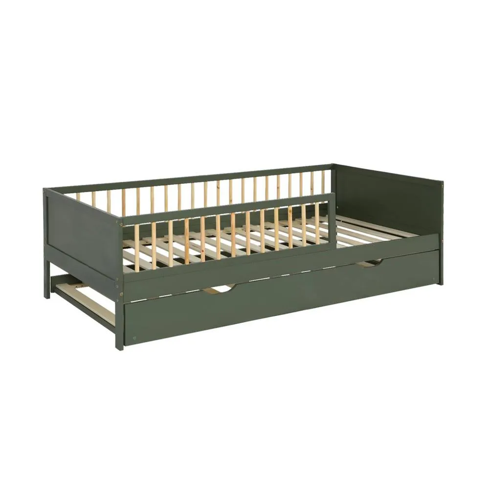 sweeek Children's bed 90 x 190 cm natural pine with slatted base & bed in Green 2