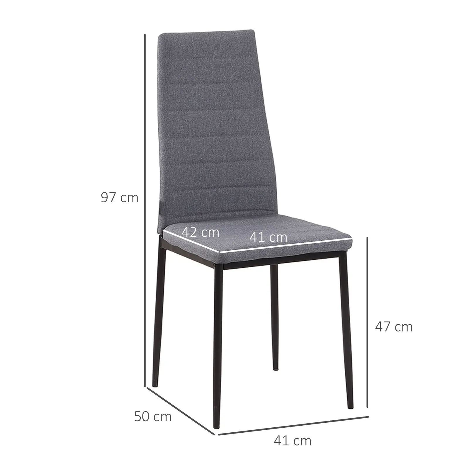 HOMCOM High Back Dining Chairs Upholstered Linen Touch Fabric Accent Chairs in Grey 3