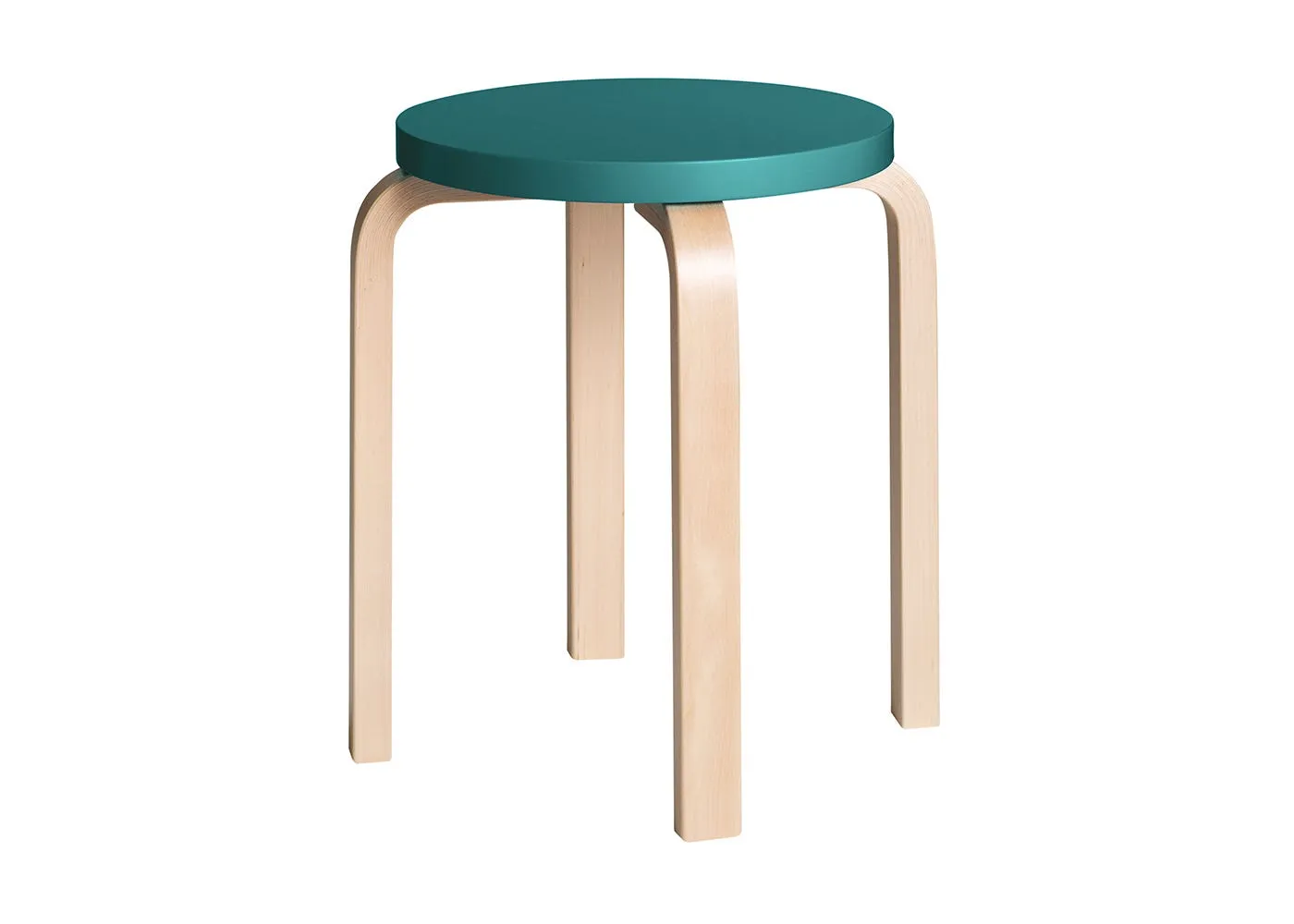 Artek Stool E60 Natural Lacquered Birch Petrol Lacquered