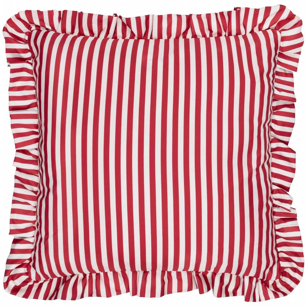 Wylder Millie Ruffle Striped Outdoor Cushion in Red 2