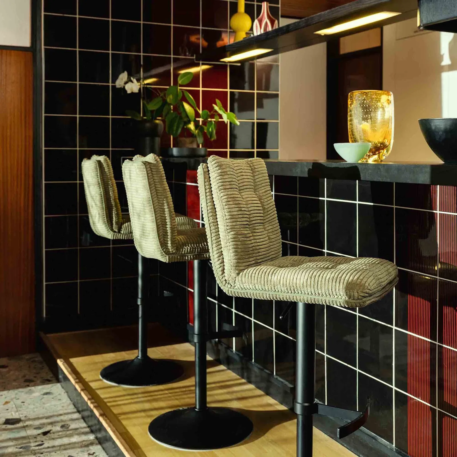 Odine Swivel Bar Stool 360 Swivel Adj Height, Green Fabric | Barker & Stonehouse 2