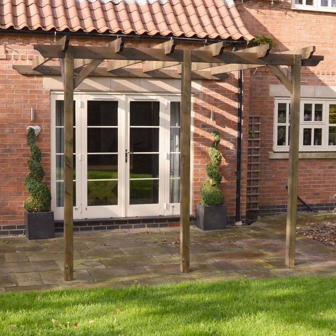 Rutland County Garden Furniture Ltd Wall Mounted Garden Pergola 3 Posts, Wood, L360 x W720 x H270cm, Brown 3