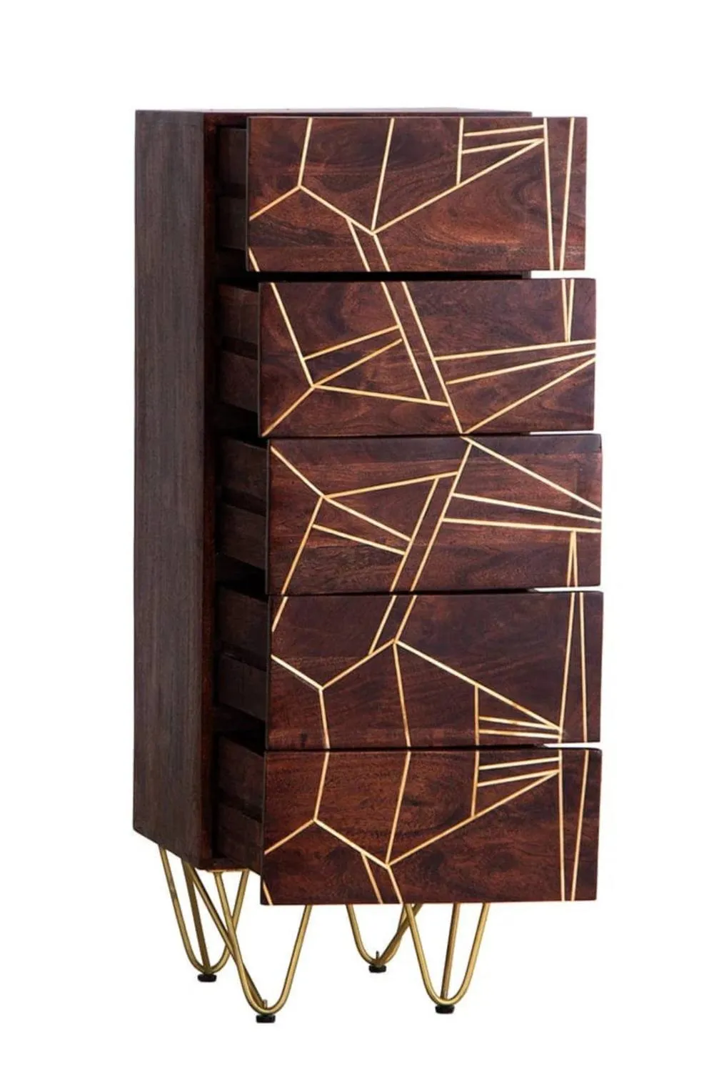 IH Design Silchester Dark Mango Tall Chest of Drawers Gold Inlay in Brown 4