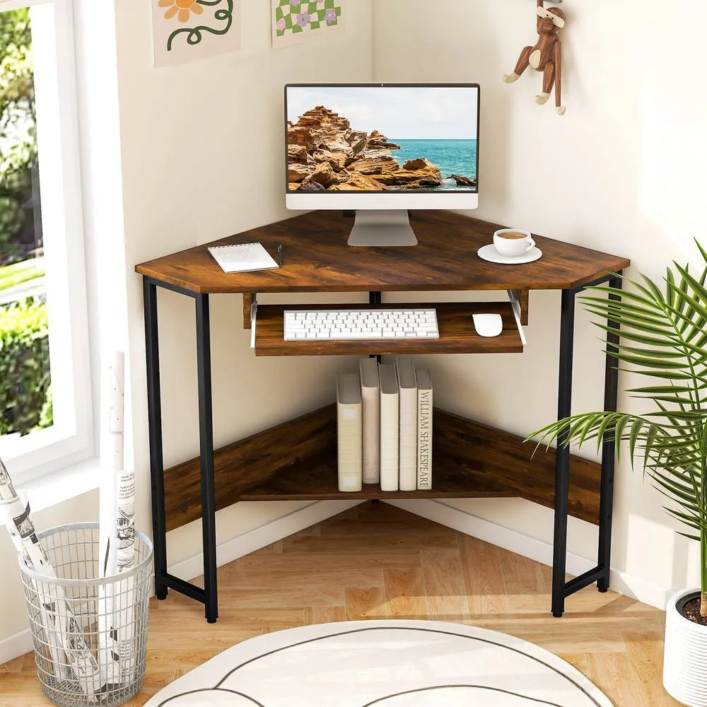 Costway Corner Desk Small Computer Desk Triangle Laptop Workstation in Brown 5