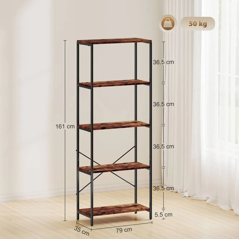 HOMCOM Industrial Bookshelf, Freestanding Bookcase, Rustic Brown & Black 3