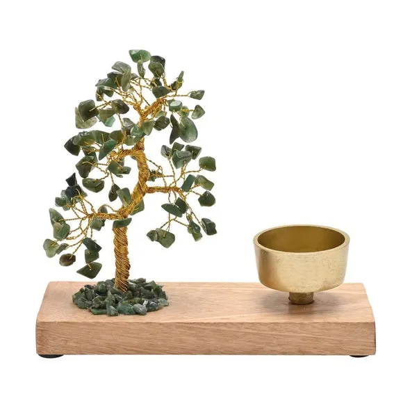 Serenity Green Jade Gemstone Tree Tealight Holder 4