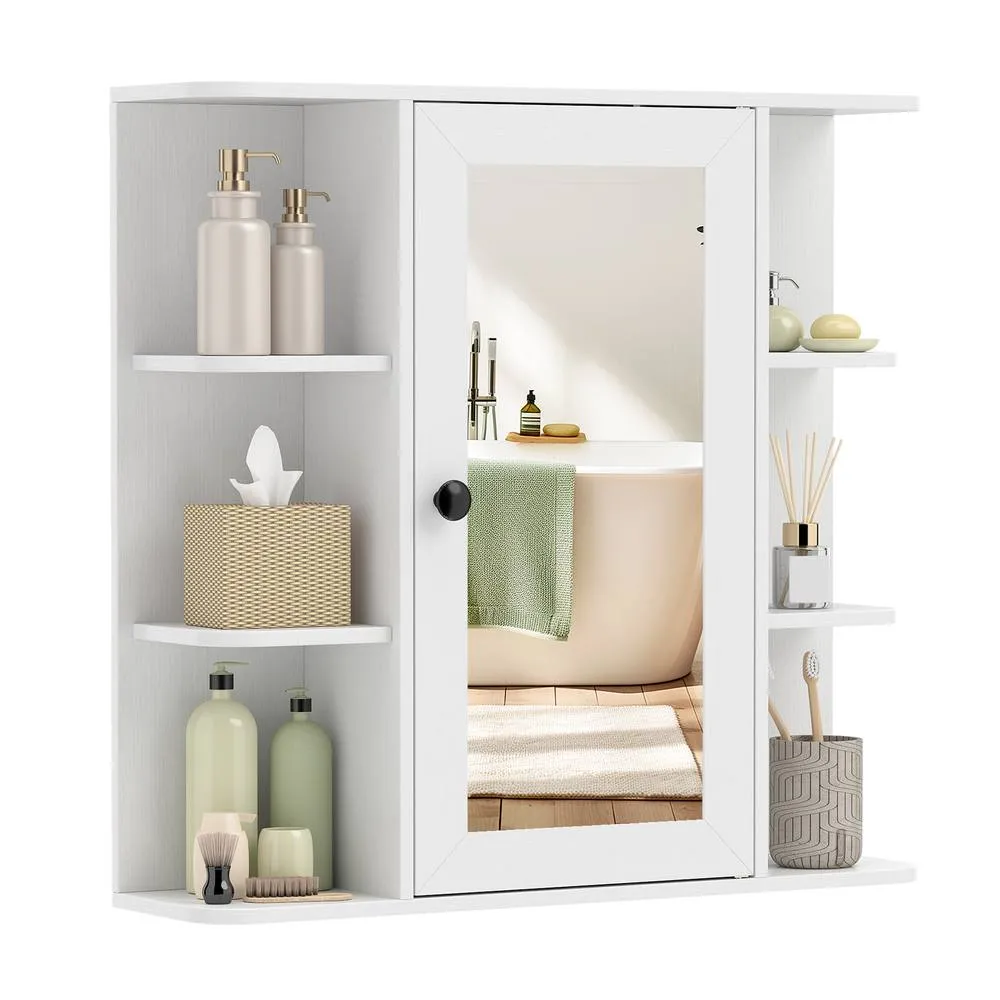 Costway Bathroom Wall Cabinet Modern Wall Mounted Medicine Cabinet with Mirror in White