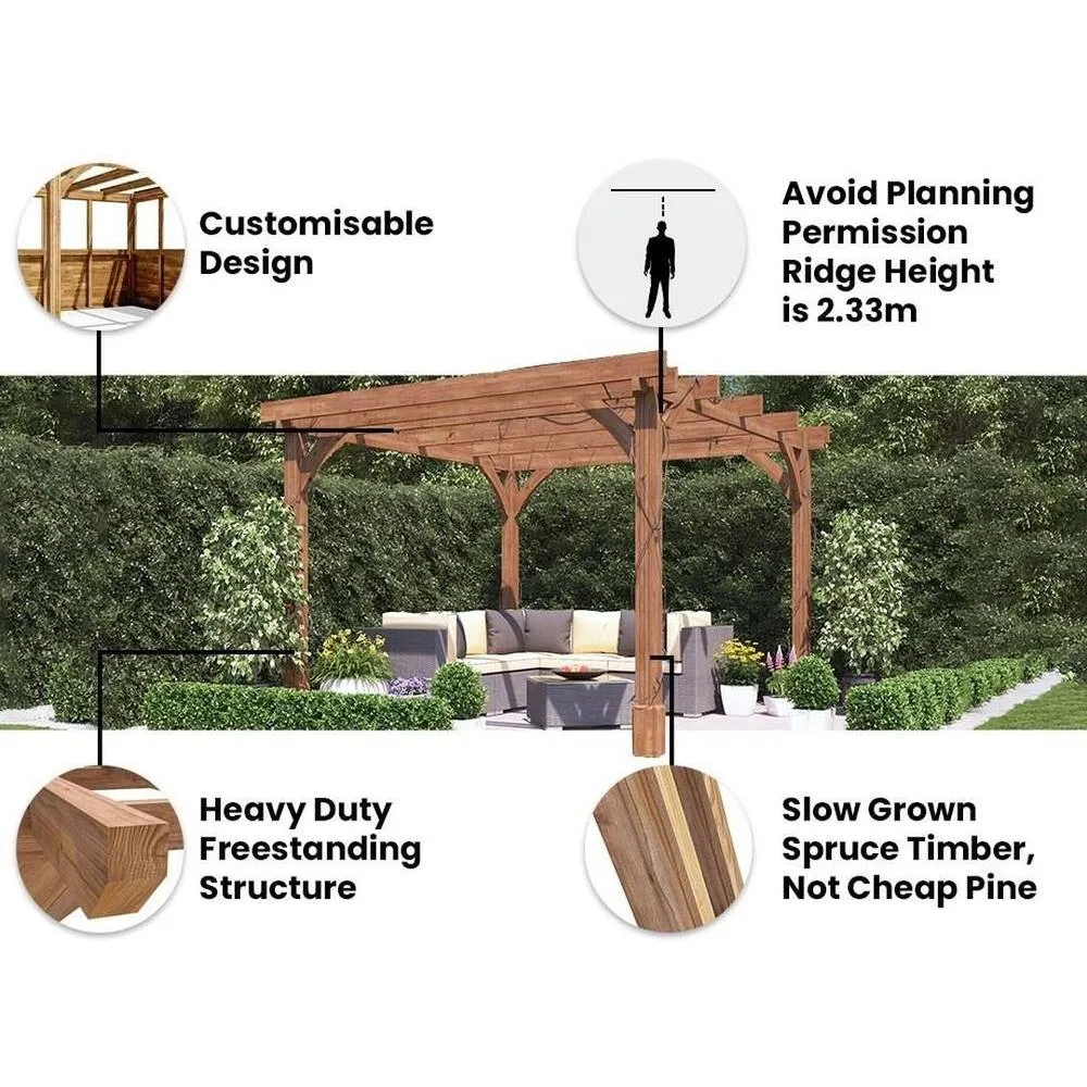 Dunster House Wooden Pergola 3x3m Pressure Treated Heavy Duty Leviathan in Brown 2