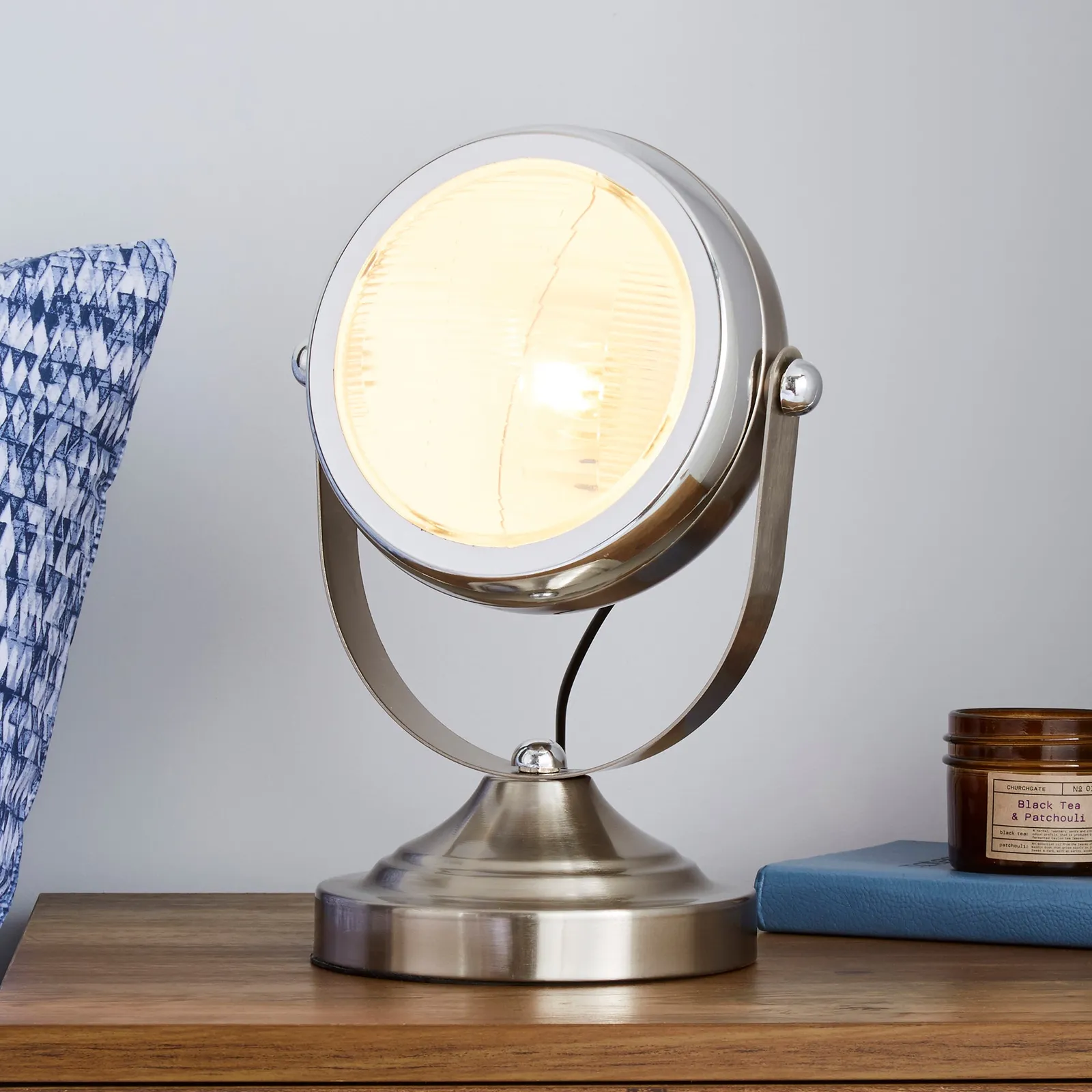Baxter Headlight Satin Silver Table Lamp Silver Grey